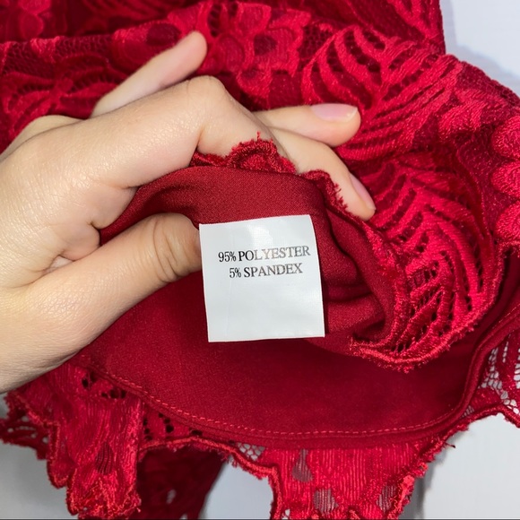 HOUSE OF CB RED MILAY LACE MINI HALTER NECK DRESS SIZE SMALL - Picture 4 of 13